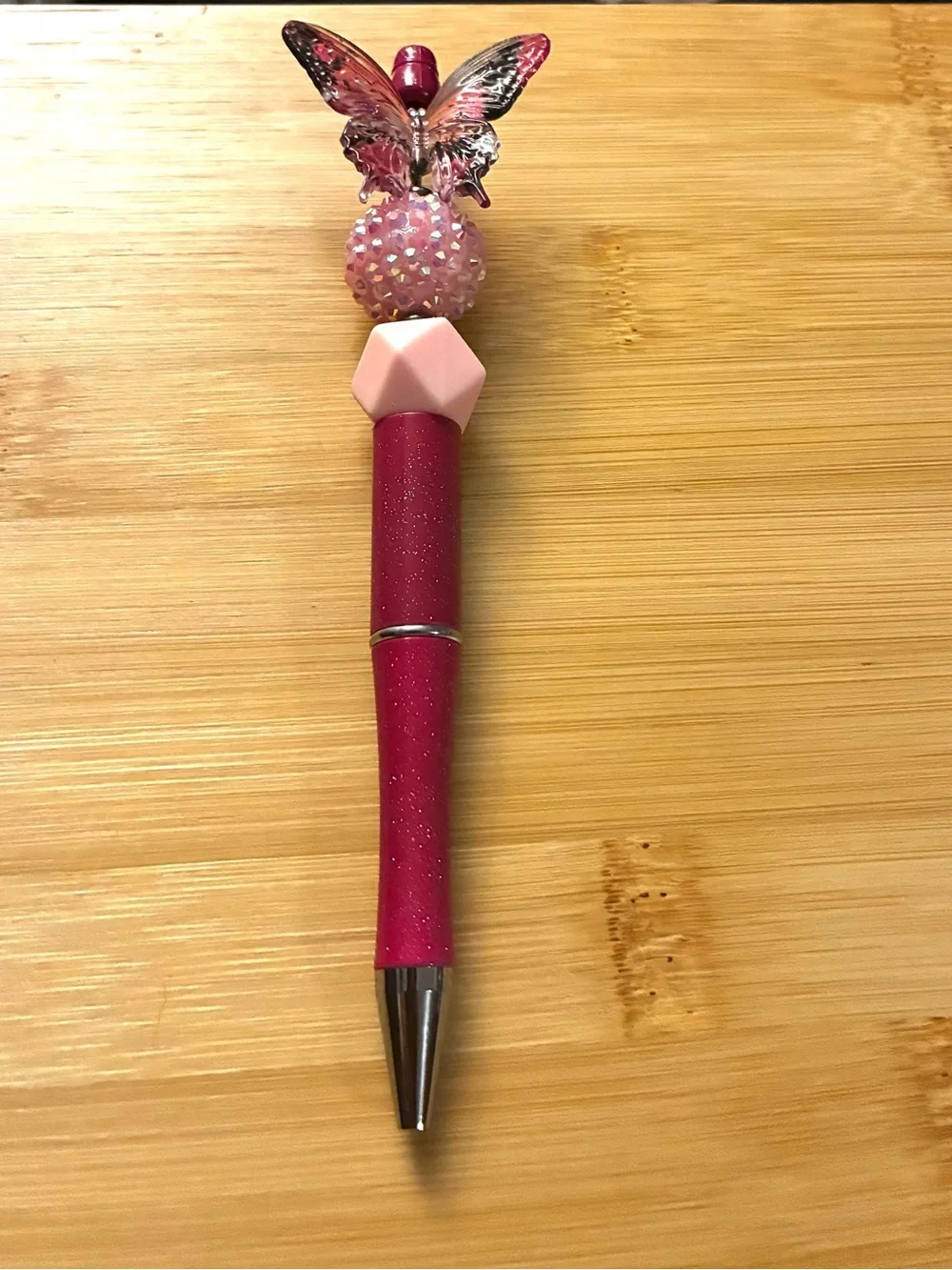 Pink Butterfly Beaded Pen